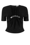 Rabanne Viscose Top With Round Neckline And Gathered Front In Black