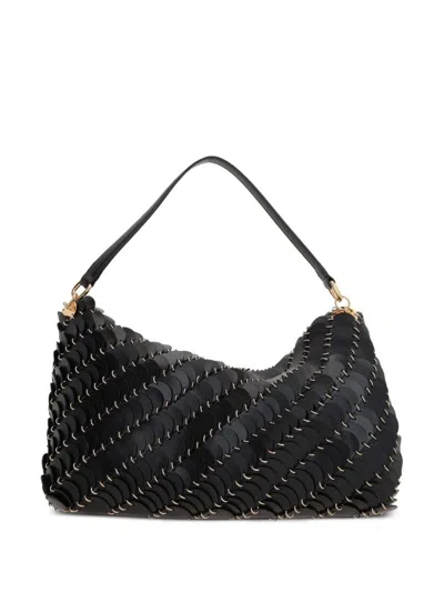 Rabanne Black Tote Hand Bag Embellished With Gold-tone Brass Links