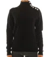 Rabanne Black Virgin Wool Turtleneck Sweater With Silver Buttons In Black