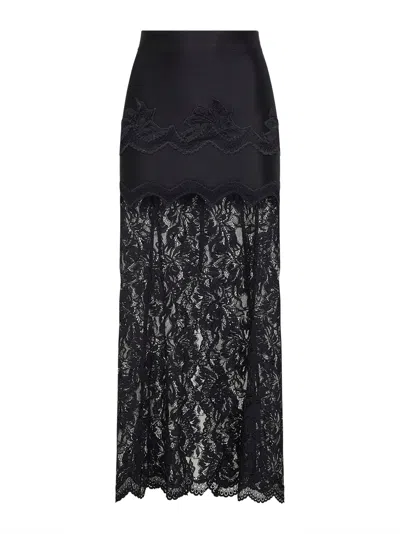 RABANNE BLACK VISCOSE JERSEY AND LACE MIDI SKIRT