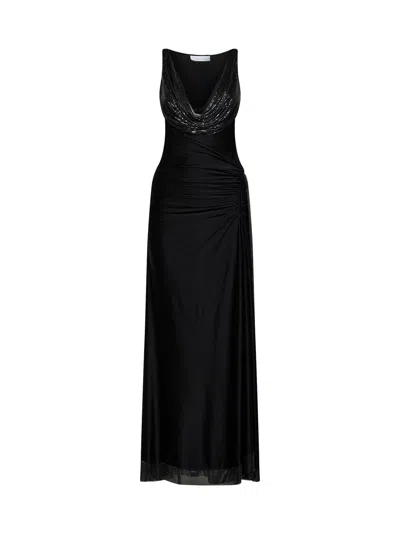 Rabanne Black Viscose Jersey And Mesh Long Dress