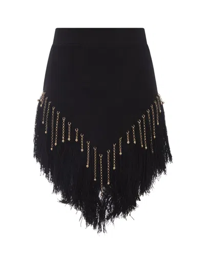 Rabanne Black Woven Skirt With Knitted Beads And Feathers