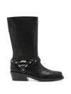 Rabanne Leather Buckle Snkle Boots In Black