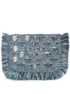 Rabanne Blue Denim Raffia Clutch Bag In Gray