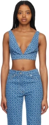 Rabanne Denim Printed Crop Top In M412 Denim Stone