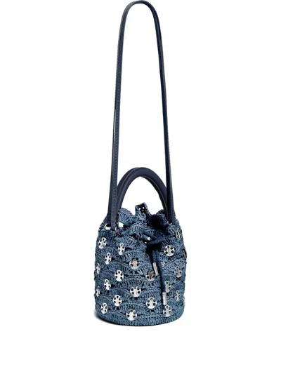 Rabanne Blue Raffia And Leather Bucket Bag