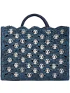 Rabanne Structured Woven Raffia Tote With Metallic Accents In Blue