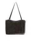 Rabanne Woven Leather Shoulder Bag With Metallic Accents In Brown
