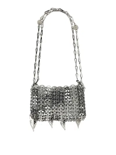 Rabanne Silver Nano Bag Metalic Leaves Shoulder Bag