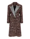 Rabanne Textured Wool Coat Belted Waist In Brown
