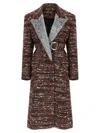 Rabanne Textured Wool Coat Belted Waist In Brown