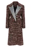 Rabanne Textured Wool Coat Belted Waist In Multi