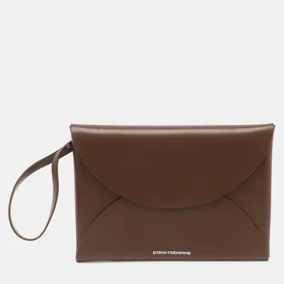 Pre-owned Rabanne Brown Leather Envelop Wristlet Clutch