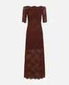 Rabanne Off-the-shoulder Brown Midi Dress With Twisted Knot Detail In Brown