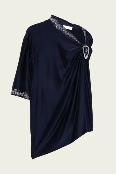 Rabanne Buckle-detail Draped Top In Deep Navy