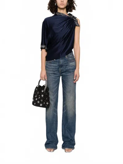 Rabanne Buckle-detail Draped Top In Deep Navy In Blue