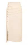 Rabanne Button-detailed Leather Midi Skirt In Nude