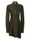 Rabanne Ruched Button Long-sleeve Mini Shirtdress In Green