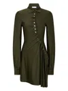 Rabanne Ruched Button Long-sleeve Mini Shirtdress In Green