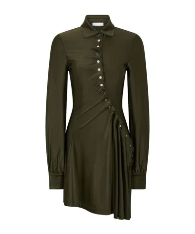 Rabanne Button-embellished Draped Dress In Green