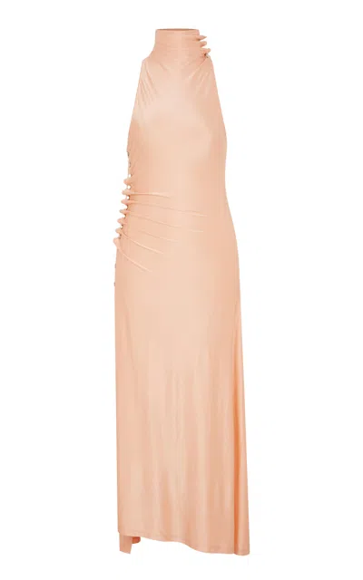 Rabanne Button-embellished Stretch-satin Halter Dress In Neutral