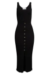 Rabanne Button Front Rib Body-con Tank Dress In Black