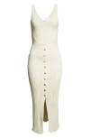 Rabanne Button Front Rib Body-con Tank Dress In Ecru