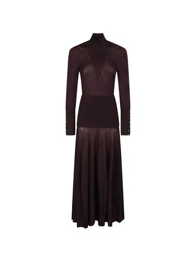 Rabanne Burgundy Long Fitted Merino Wool-blend Maxi Dress