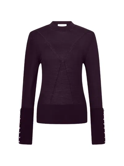 Rabanne Button-cuff Knitted Sweater In Burgundy