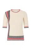 Rabanne Button-embellished Striped Cotton-blend Chenille Sweater In Gray