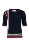 Rabanne Buttoned Knit Cotton-blend Top In Blue