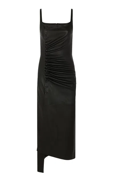 Rabanne Buttoned Leather Midi Dress In Black