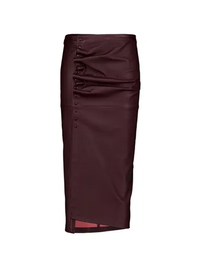 Rabanne Buttoned Leather Midi Skirt In Purple