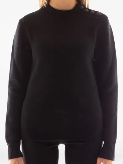 Rabanne Buttoned Mock-neck Sweater In Black