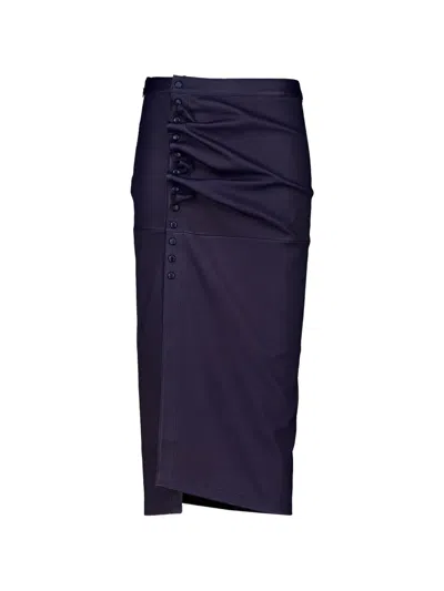 Rabanne Button-embellished Draped Leather Midi Skirt In Blue