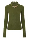 Rabanne Textured Knit Sweater With Braided Detail In Green