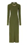 Rabanne Cable-knit Wool-cashmere Midi Dress In Green