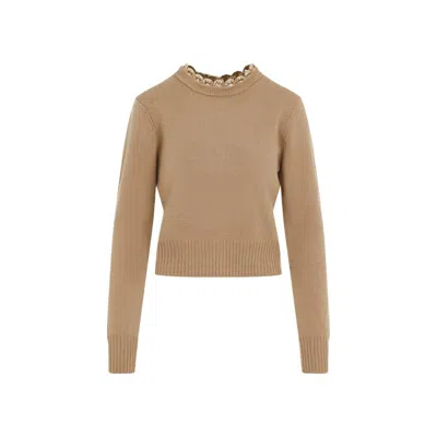RABANNE RABANNE CAMEL BROWN MERINO WOOL PULLOVER