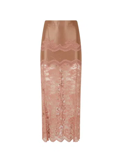 Rabanne Camel Midi Skirt In Lace And Jersey In Pink