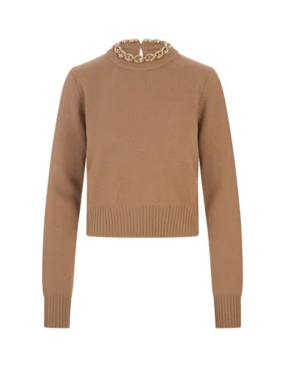 RABANNE CAMEL WOOL AND CASHMERE SWEATER WITH CHAIN