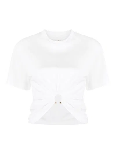 Rabanne Gathered Cotton T-shirt In White