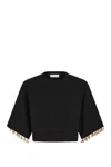 Rabanne Silk And Cotton Blend Cropped Sweater In Black