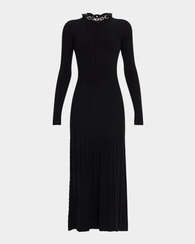 RABANNE CHAIN COLLAR LONG-SLEEVE WOOL-CASHMERE MIDI SWEATER DRESS