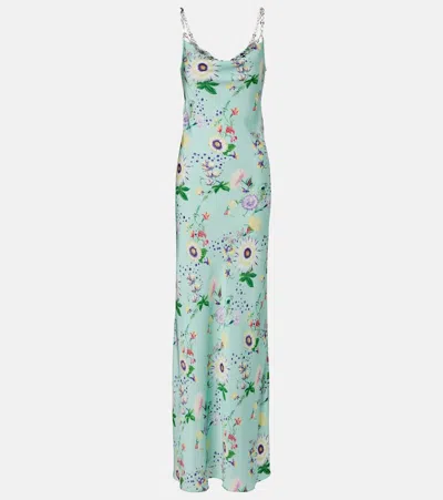 Rabanne Chain-embellished Floral-print Satin Midi Dress In Green