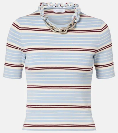 Rabanne Chain-detail Silk And Cotton-blend Top In Blue