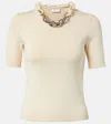 Rabanne Womens Cream Chain-embellished Short-sleeve Stretch-cotton Top In Neutrals