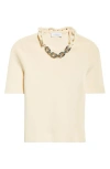 Rabanne Womens Cream Chain-embellished Short-sleeve Stretch-cotton Top