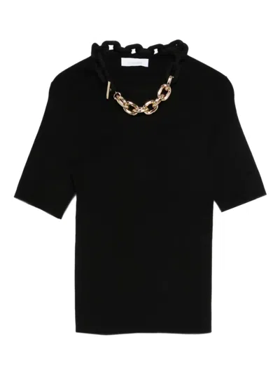 Rabanne Black Silk And Cotton T-shirt With Chain