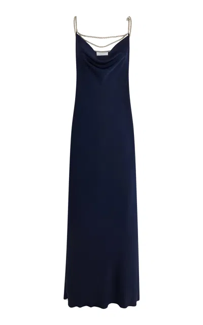 RABANNE CHAIN-DETAILED SATIN MAXI DRESS
