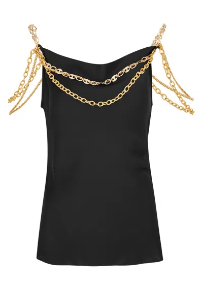 Rabanne Chain-embellished Satin Camisole Top In Black